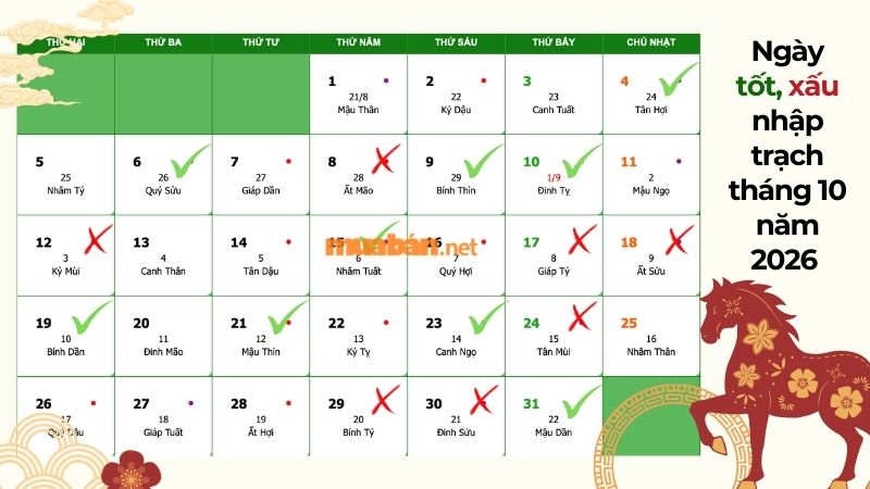 Ngày tốt nhập trạch tháng 10 năm 2026 suôn sẻ, may mắn Ngày tốt, ngày kỵ nhập trạch trong tháng 10 năm 2026