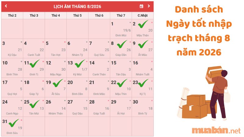 Xem ngày tốt nhập trạch trong tháng 8 năm 2026 Tổng hợp danh sách ngày tốt nhập trạch tháng 8 năm 2026