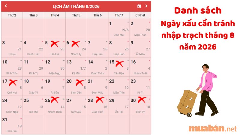 Xem ngày tốt nhập trạch trong tháng 8 năm 2026 Danh sách ngày xấu cần tránh nhập trạch trong tháng 8 năm 2026