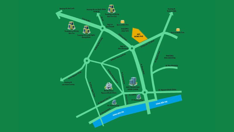 Khu đô thị Hưng Phú: Vị trí, tiện ích, tiềm năng dự án Khu đô thị Hưng Phú sở hữu vị trí đắc địa ngay trung tâm Bến Tre