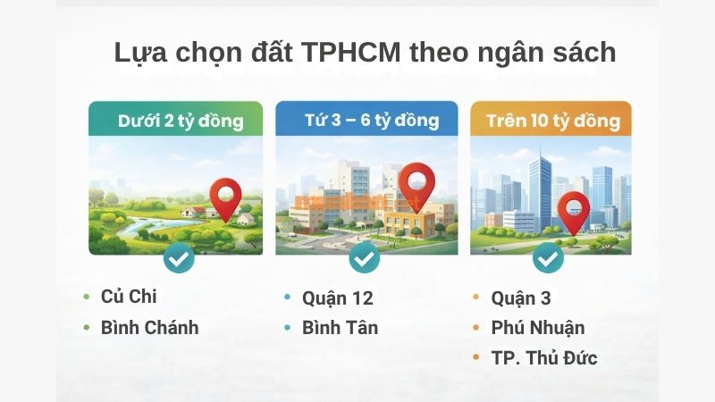TPHCM nên mua đất ở đâu để có tiềm năng tăng giá tốt Phân hóa khu vực tại TP.HCM nên mua đất theo ngân sách