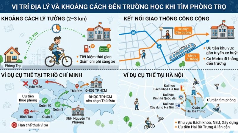 Bật mí 5 tiêu chí tìm phòng trọ cho sinh viên ngon - bổ - rẻ Chú ý vị trí địa lý và khoảng cách đến trường học