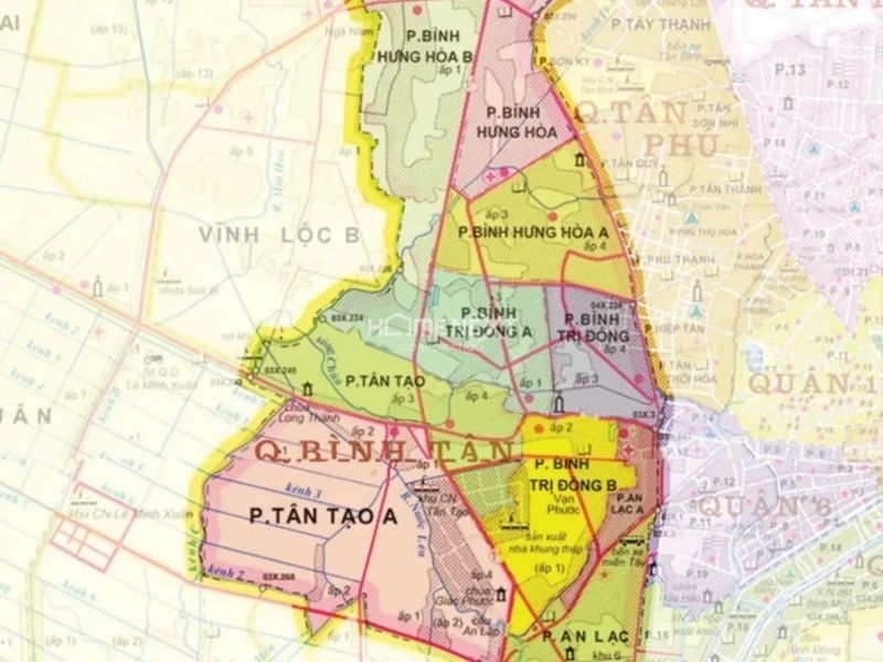 Kinh nghiệm thuê phòng trọ Quận Bình Tân giá rẻ, an tâm Bản đồ tổng quan quận Bình Tân với các phường và tuyến giao thông chính