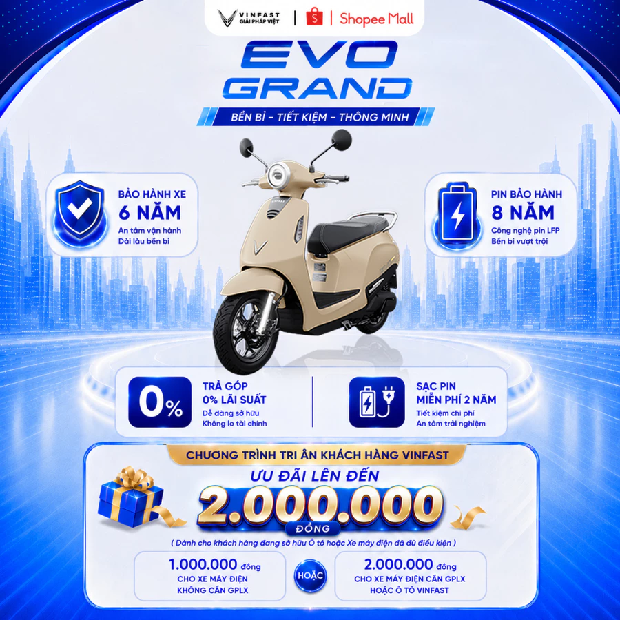 NHẬN TẠI HCM Xe M&aacute;y Điện VinFast Evo Grand 262km sạc
