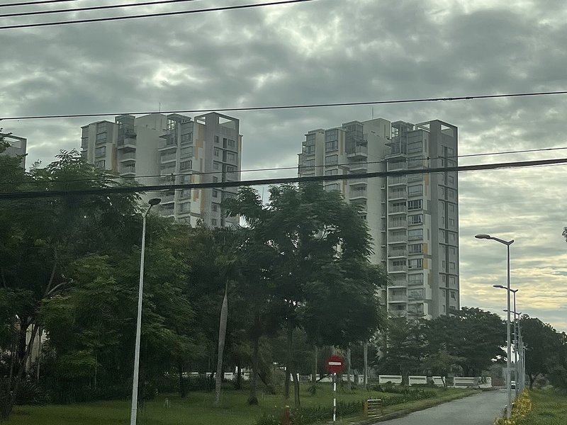 Bảng giá đất Bình Dương 2026: Tải file giá và tra giá 36 phường, xã Hai tòa chung cư cao tầng sau hàng cây xanh bên một con đường ở Thuận Giao, Thuận An